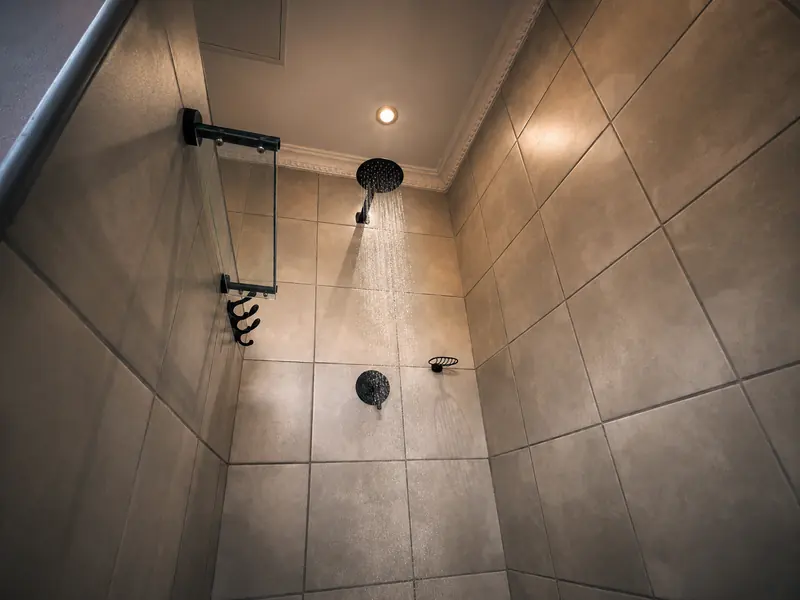 Shower in the Rustic Retreat bathroom