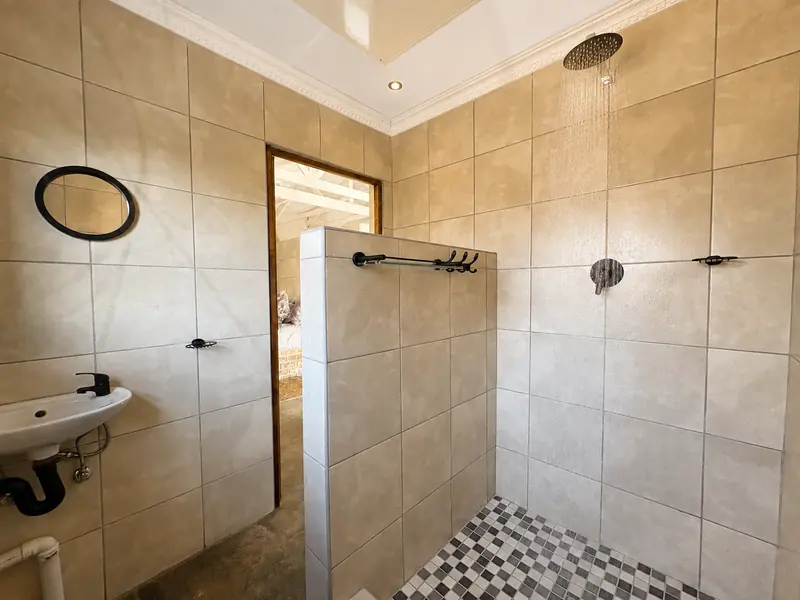 Bathroom with shower in the Sunset Cabin