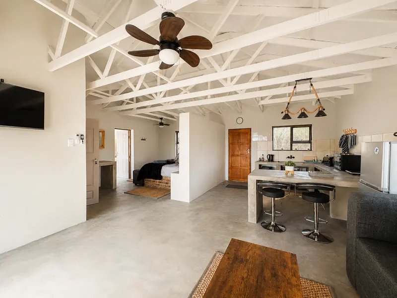 Open-plan interior of the Sunset Cabin