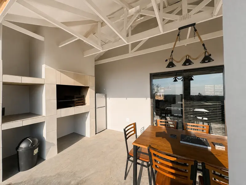 Back patio seating at the Sunset Cabin